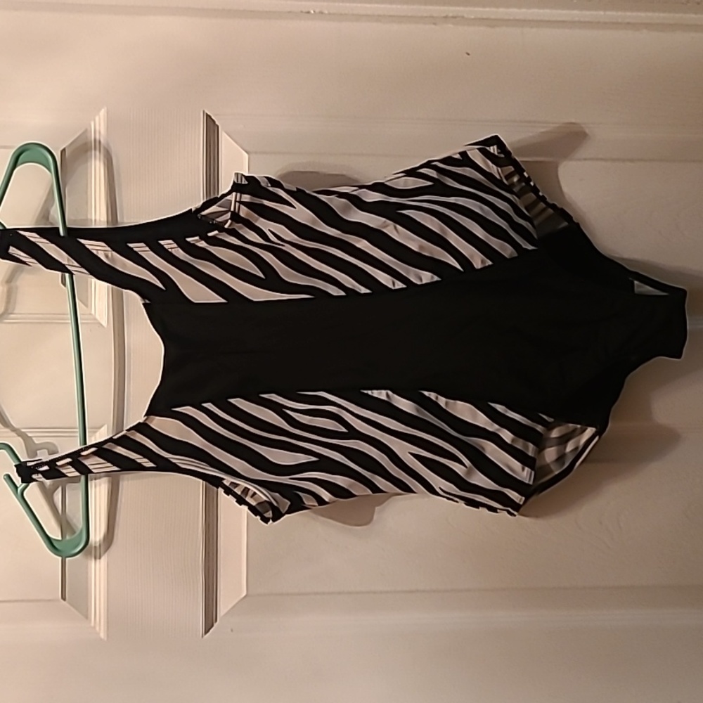 Black and White striped One Piece Bathing Suit Size 16